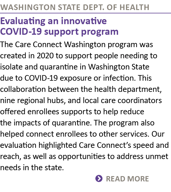 Washington State Dept. of Health Evaluating an innovative COVID 19 support program The Care Connect Washington progra...
