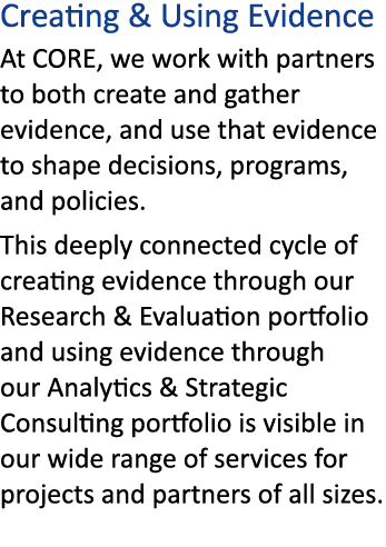 Creating & Using Evidence At CORE, we work with partners to both create and gather evidence, and use that evidence to...