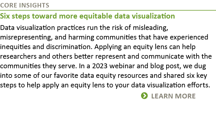 CORE Insights Six steps toward more equitable data visualization Data visualization practices run the risk of mislead...