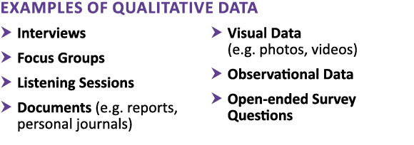 Examples of Qualitative Data � Interviews � Focus Groups � Listening Sessions � Documents (e.g. reports, personal jou...